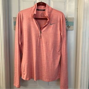 Nike Dri-Fit Running Half Zip Front Heathered Pink Top Sz Lg